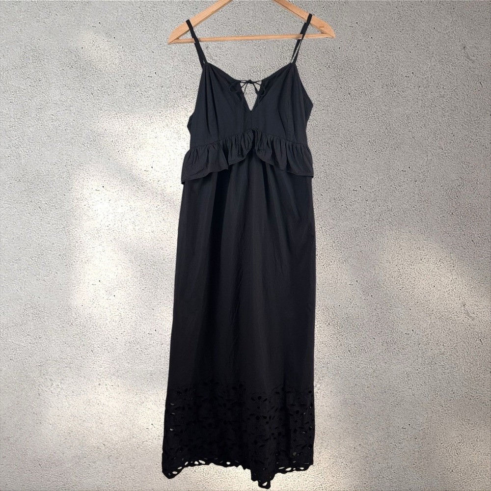 Caroline Constas Black Peplum Eyelet Maxi Midi Dress Sz M - Picture 2 of 5